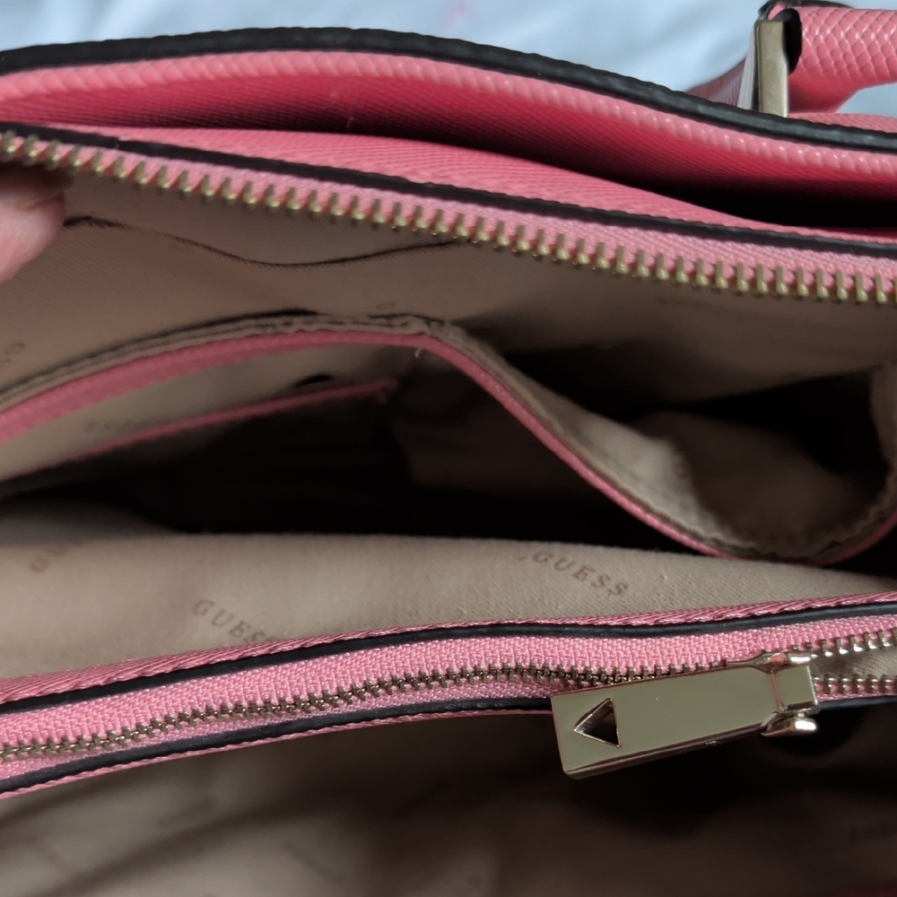 GUESS Pink Saffiano Satchel with Branded Charm - Picture 5 of 7